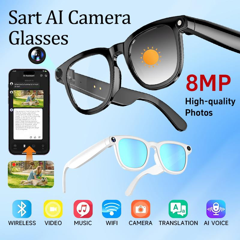 HIRO Smart AI Camera Glasses with 8MP Resolution Convenient Button Touch Adjustment for Travel Outdoor Adventures Hands-Free Photography 160+Languages Real-Time Translation Bluetooth Wireless Wearable Video Recording Christmas Gift