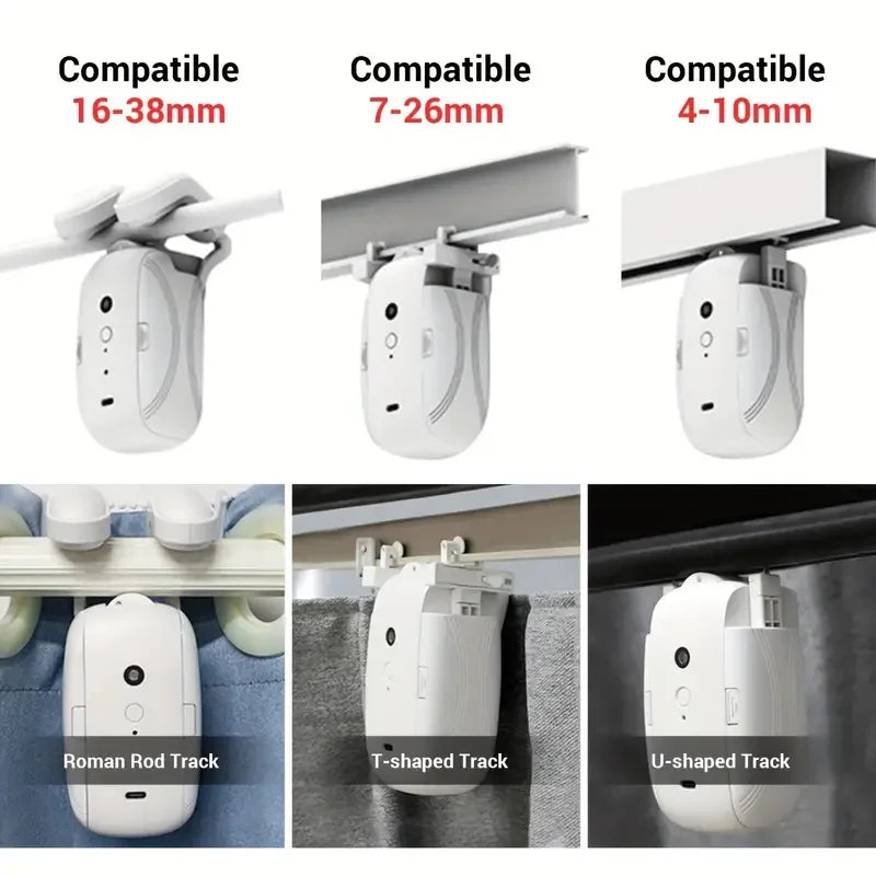 Smart Automatic Curtain Opener, Remote Control with App/Timer/Voice, with T/U/Rome Rod ,Wifi Bluetooth Automatic Light Sensor